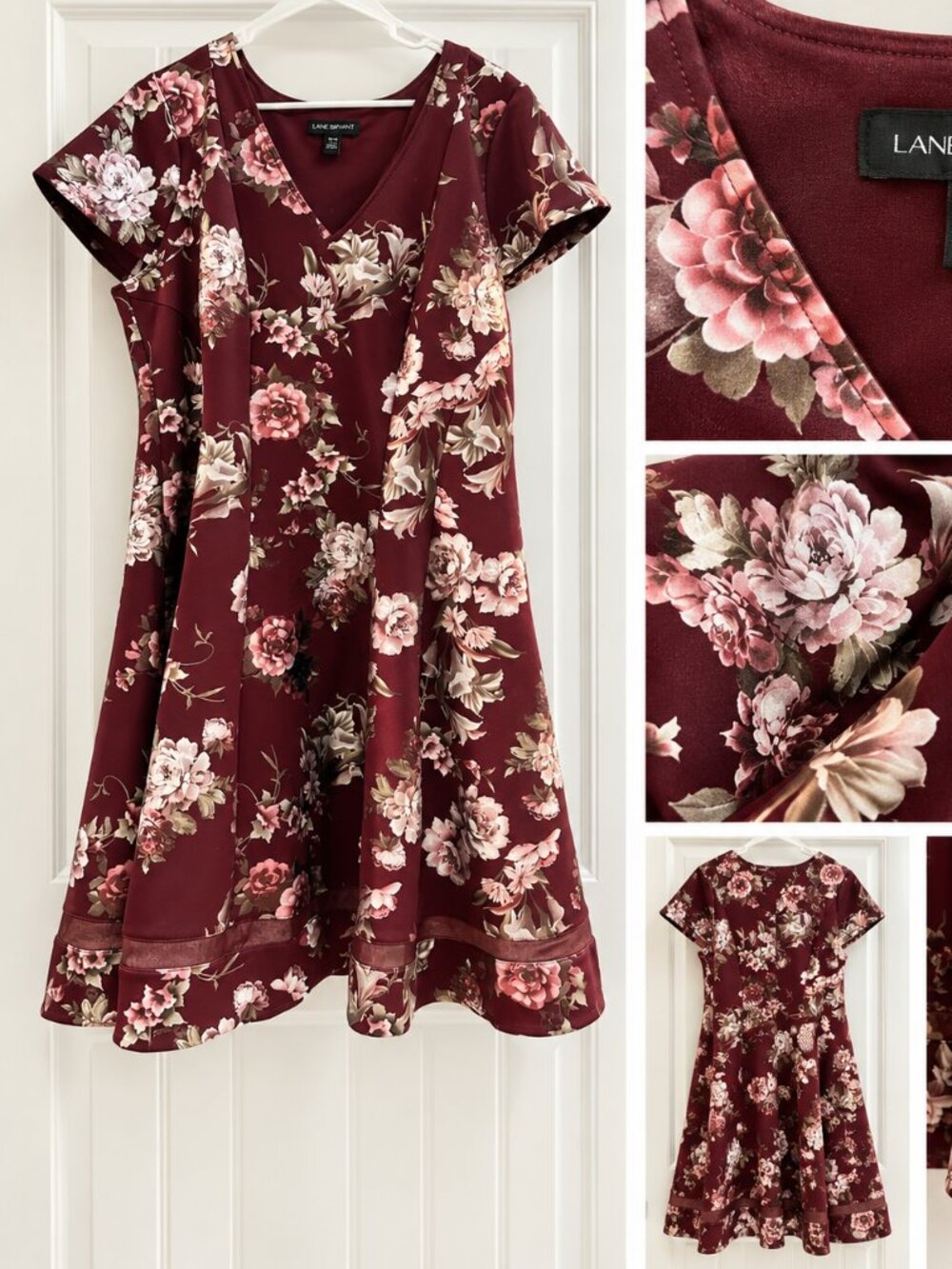 Lane Bryant Burgundy Floral Fit & Flare Dress Plus Size 18/20 Fall